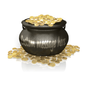An image of a custom text pot filled with gold.