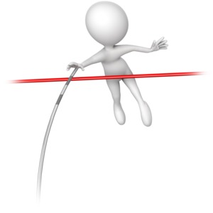 This clip art image shows a figure vaulting over a bar with a pole.