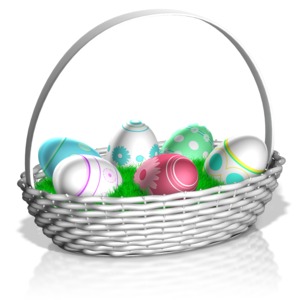 This clip art image shows Easter eggs in a basket.