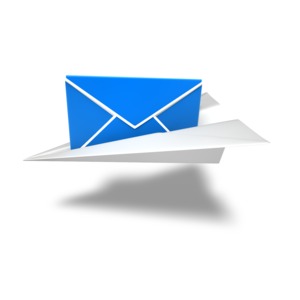 An image of a paper airplane carrying a letter.