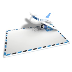 An image of an airplane flying above an airmail letter.