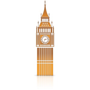 This clip art image shows a simple icon of the Elizabeth Tower located in London.