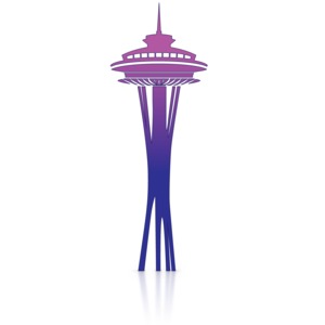 This clip art image shows a simple icon of the Space Needle located in Seattle Washington.