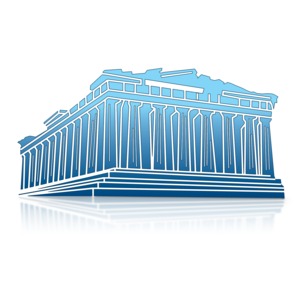 This clip art image shows a simple icon of the Parthenon temple located in Greece.