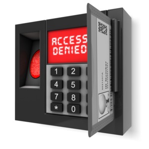 This clip art image shows a security identity reader showing access denied.