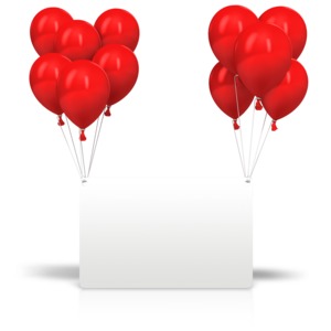 An image of two sets of balloons tied to the sign. 