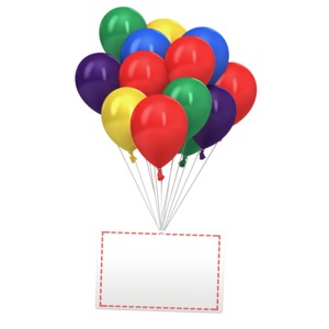An image of a group of balloons tied to a card.
