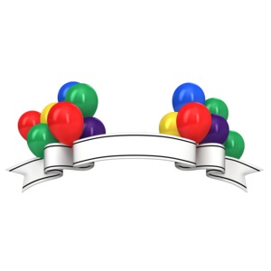 An image of a banner decorated with balloons on each side.