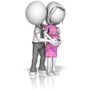 This clip art shows a man figure holding a pregnant woman figure.