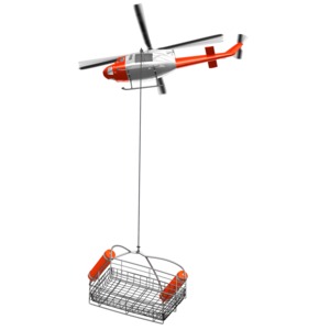This clip art shows a rescue helicopter with a lowered water rescue basket.
