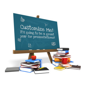 An image of a classic chalkboard with books along with miscellaneous teacher items. There is room on the chalkboard to put your own custom text. 
&lt;br&gt;