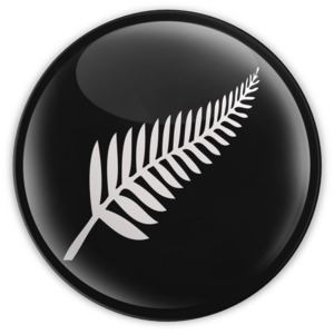 This clip art shows a unofficial New Zealand flag with a silver furn on a badge.