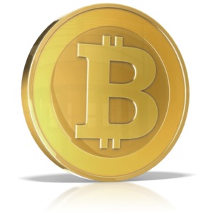 This clip art image shows a single shiny bitcoin.