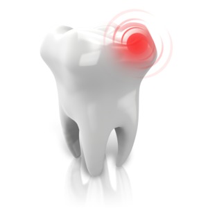 An image of a tooth with a red circle representing pain or decay in tooth.
