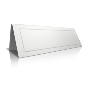 An angled profile of a folded card with a bevel standing upright.