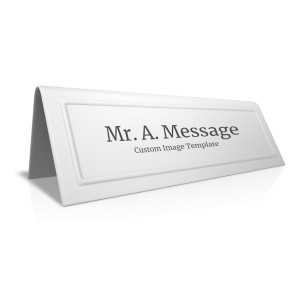 An image of a folded card with a custom message imprint.