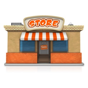 This clip art image shows a store front business from a front view.