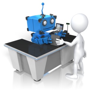 An image of a robot behind the counter helping out a customer.