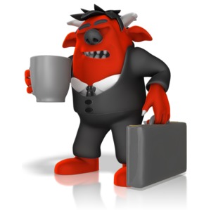 This clip art image shows a monster employee showing up for work.