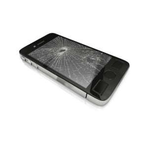This clip art image shows a smart phone with the screen cracked.