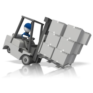 This clip art image shows a worker with too many boxes on the front making it top heavy.