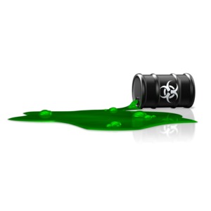 This clip art image shows a barrel with toxic bio-hazard material tipped over and spilling out. 