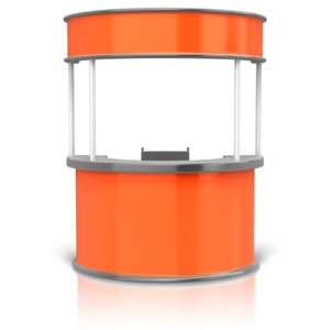 An image of a circular kiosk display booth.