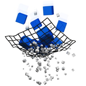 This clip art image shows a net catching bigger cubes as smaller ones pass through.