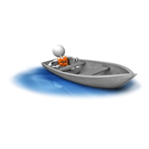 This clip art image shows a figure adrift in a small boat.