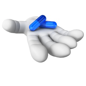 This clip art image shows a hand stretched out with pills sitting in the palm.