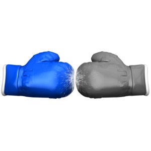This clip art image shows two boxing gloves coming together and sparks flying.
