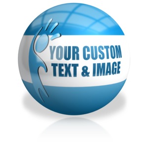 A shiny sphere with your custom images and text.