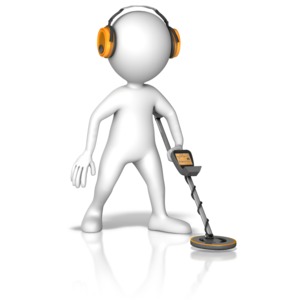 This clip art image shows a figure searching with a metal detector.