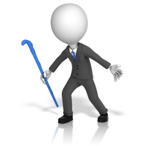 A business figure is shown trying to herd people in.