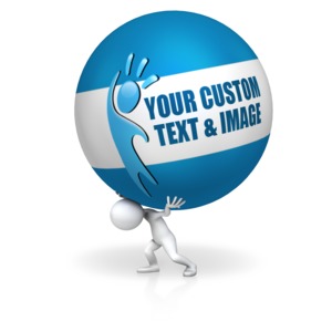 An image of a stick figure carrying a very large ball with custom text.