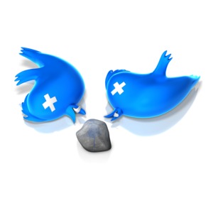 This clip art image shows two birds killed with one stone.  This idiom displays a concept of getting two tasks done at the same time.