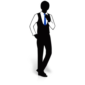 An image of a silhouette businessman adjusting his tie.