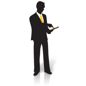 An image of a silhouette businessman holding a tablet.