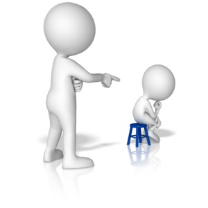 This clip art shows a big figure putting a little one in a timeout on a stool.