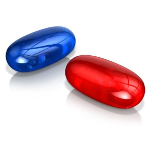 This clip art image shows two different colored gel pills.