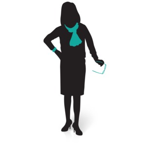 An image of a silhouette of a woman in business attire holding glasses.