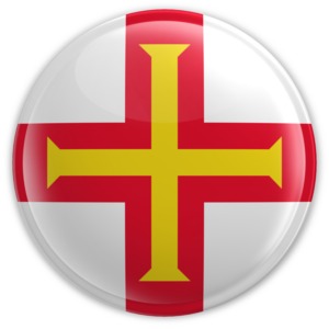 An image of Guernsey flag on a badge.