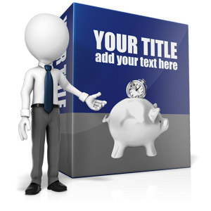 This custom clip art image shows a business figure gesturing to a large customizable box.  You can add your own text and images the display box.  *Note - The figures tie will change to what color you make the boxes background.