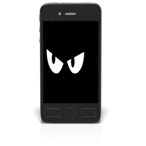 A piece of clipart of a smartphone with eyes searching around.