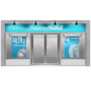 Create your own custom store front.  Each of the display signs in the window can be customized using our design engine.