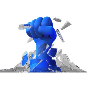 This clip art image shows a fist smashing through a ceiling of glass.