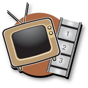 An image/icon of a retro tv and film strip.