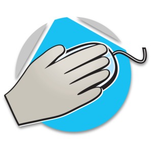 An image of a hand holding a computer mouse.