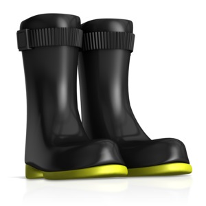 This clip art image shows a pair of water proof rubber work boots.