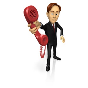A business guy holds up a phone. The colors in this clip-art can be customized.